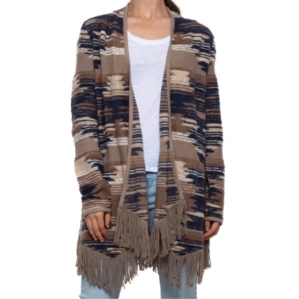 Lucky Brand Aztec fringe trim cardigan